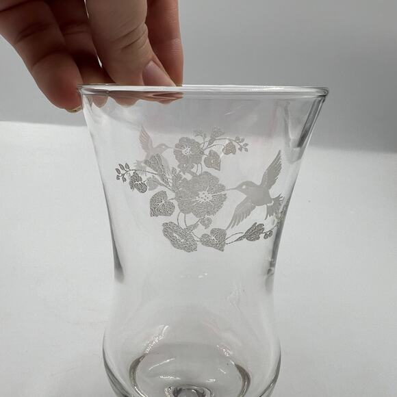 Vintage Homco Clear Glass Candelabra Cup Floral & Hummingbird Etched Votive - Picture 3 of 9